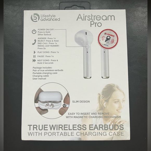 Lifestyle Advanced Airstream Pro True Wireless Earbuds white Bluetooth NEW - Picture 3 of 5